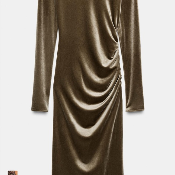 Zara Olive Velvet Backless Dress - Picture 3 of 4
